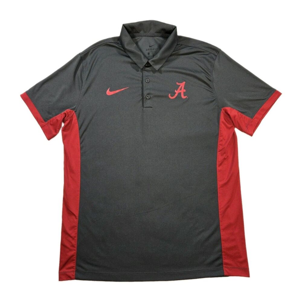 Mens Nike DriFIT SEC Alabama Crimson Tide Polo Shirt Gray Crimson Large NCAA